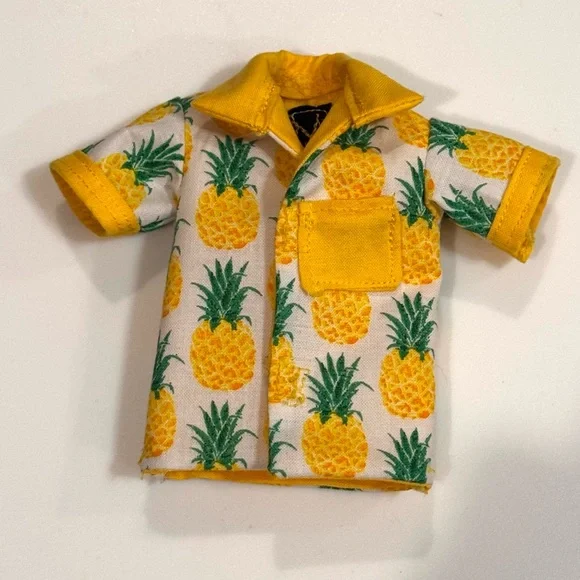 Handcrafted pineapple print doll shirt lined in yellow - Picture 4 of 6